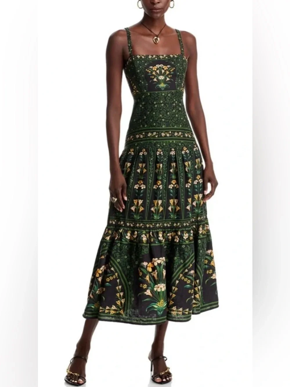 NWT FARM Rio Flowers Arch Black, Green, and Yellow Maxi Dress with Beaded Straps - Picture 1 of 3
